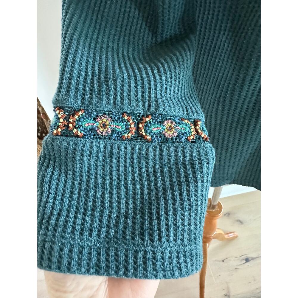Soft Surroundings Womens Thermal Boho Top Size M Teal Embellished Hippie - Picture 4 of 11